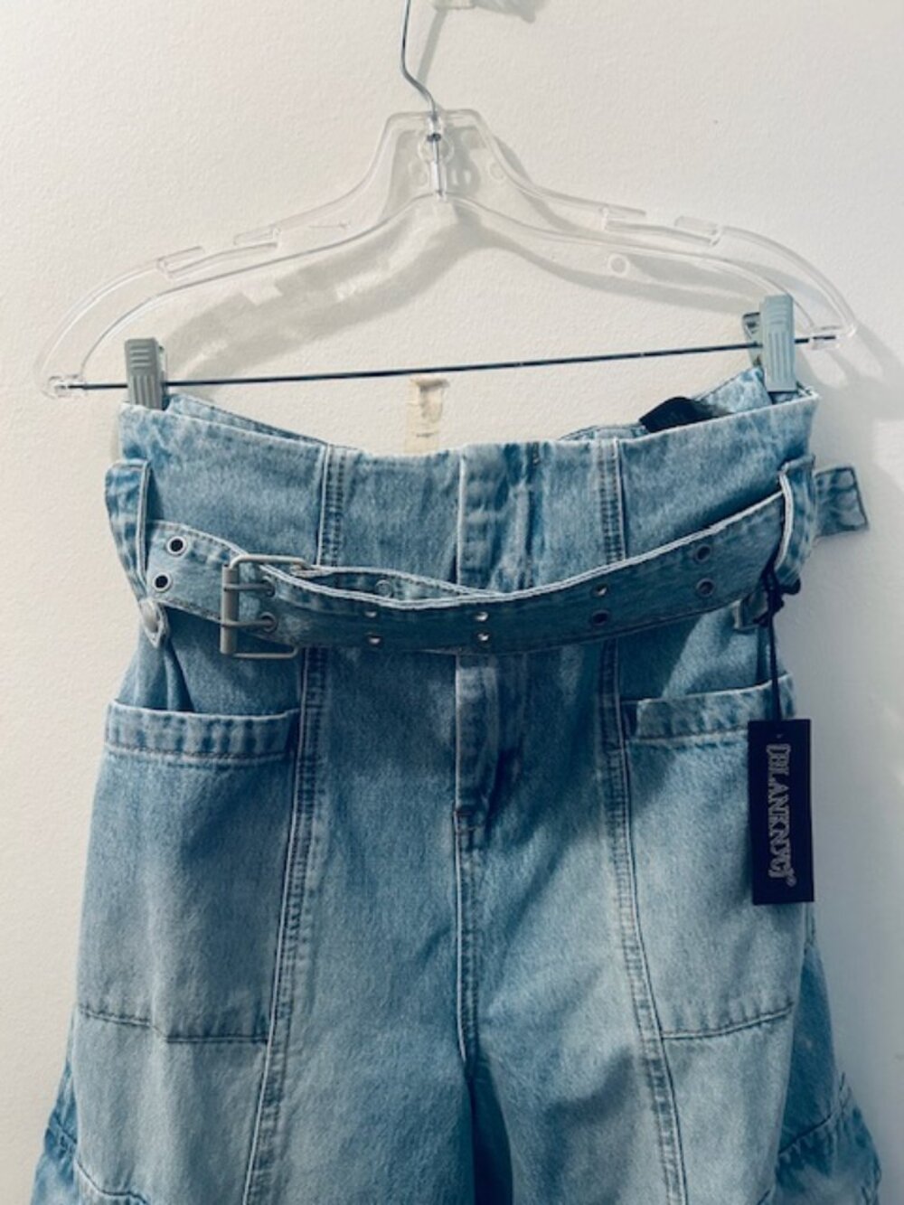 Blank NYC Women's Steal the Show Pant Denim Cargo Straight Leg Belt Jeans NEW - Picture 4 of 16